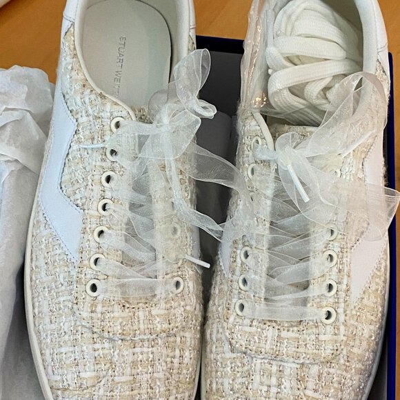 Stuart Weitzman Daryl sneaker, tweed and leather - Picture 1 of 2